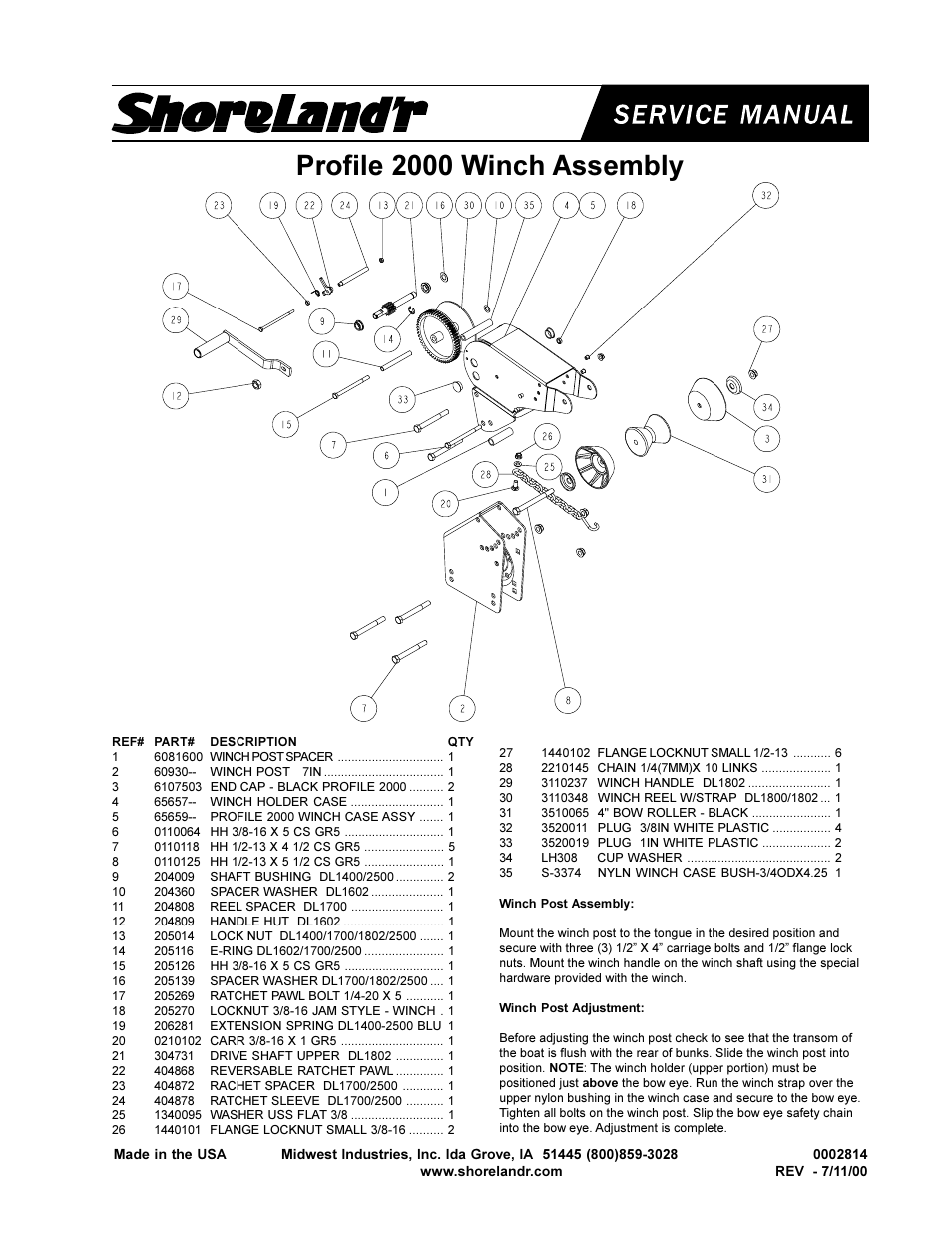 Profile 2000 winch assembly | ShoreLand'r SLV24SW User Manual | Page 7 / 8