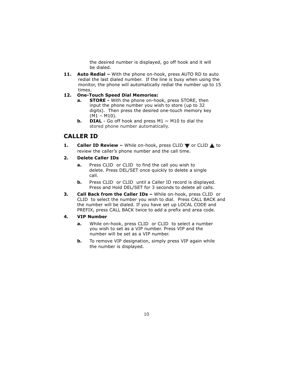 Caller id | Cortelco 8780 User Manual | Page 10 / 16