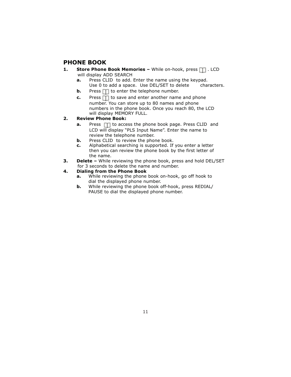 Phone book | Cortelco 8780 User Manual | Page 11 / 16