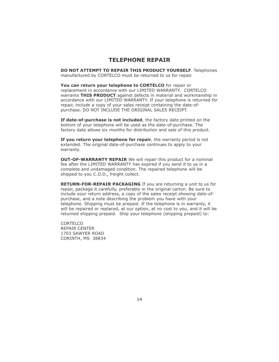 Telephone repair | Cortelco 8780 User Manual | Page 14 / 16