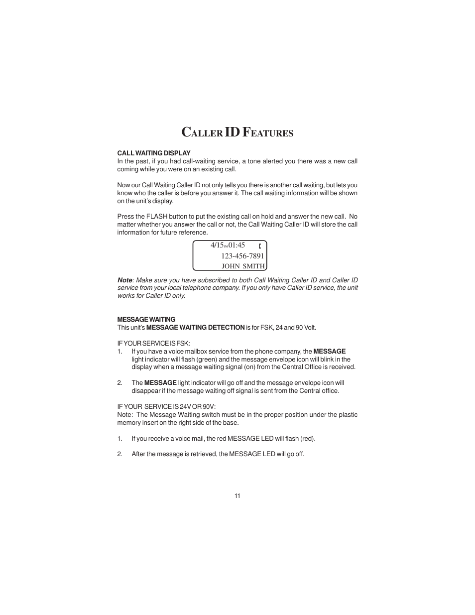 Id f, Aller, Eatures | Cortelco Colleague 2211 User Manual | Page 14 / 22