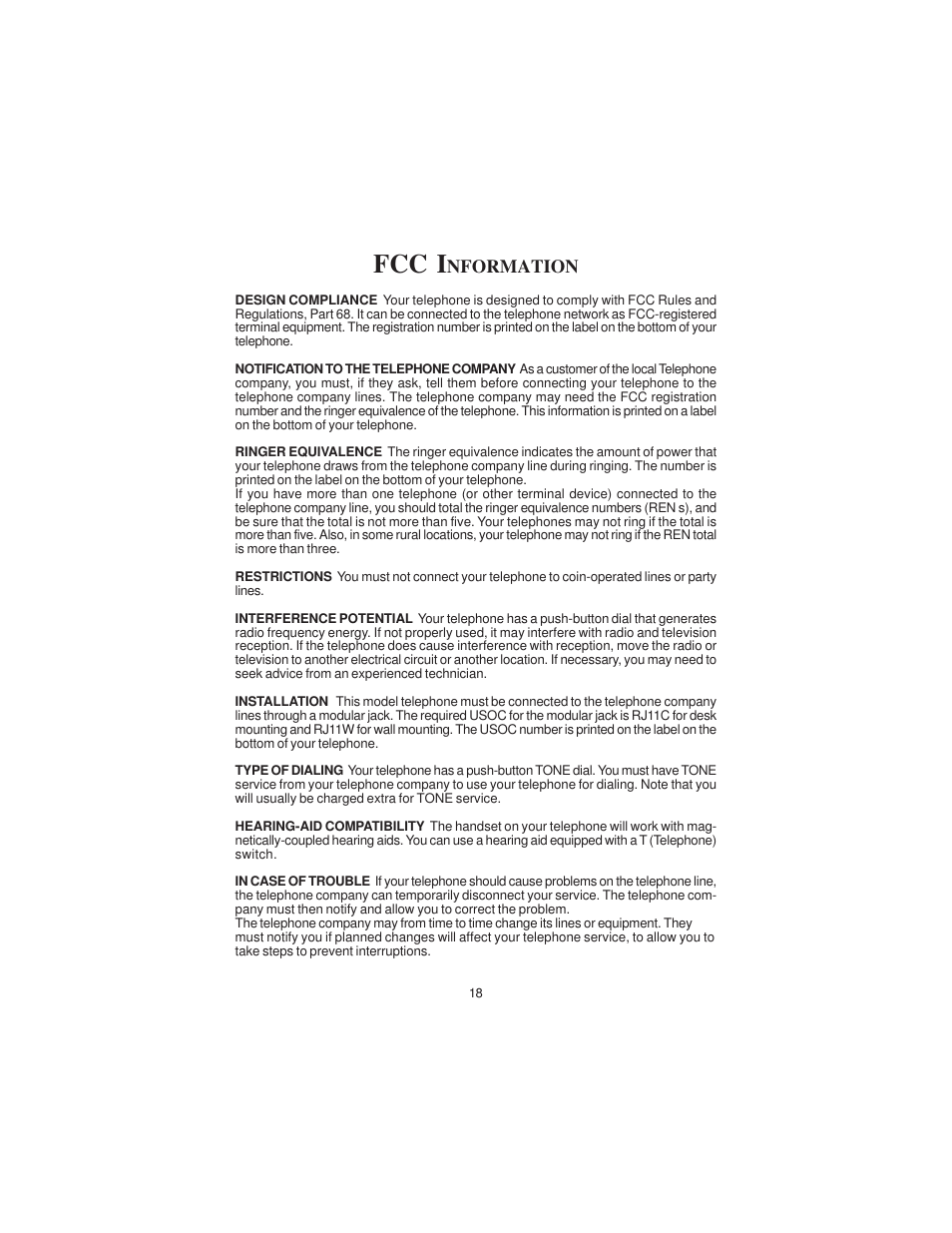 Fcc i, Nformation | Cortelco Colleague 2211 User Manual | Page 21 / 22