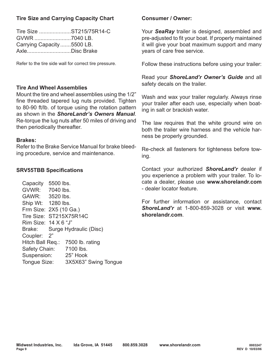 ShoreLand'r SRV55TBB User Manual | Page 9 / 10