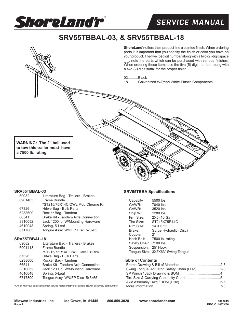 ShoreLand'r SRV55TBBAL User Manual | 8 pages