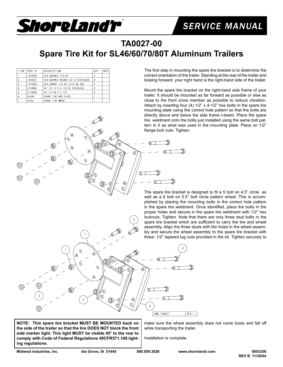 ShoreLand'r TA0027-00 User Manual | 1 page