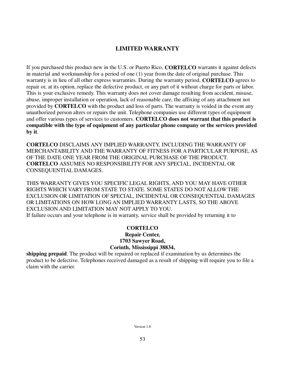 Cortelco 2750 User Manual | Page 58 / 58