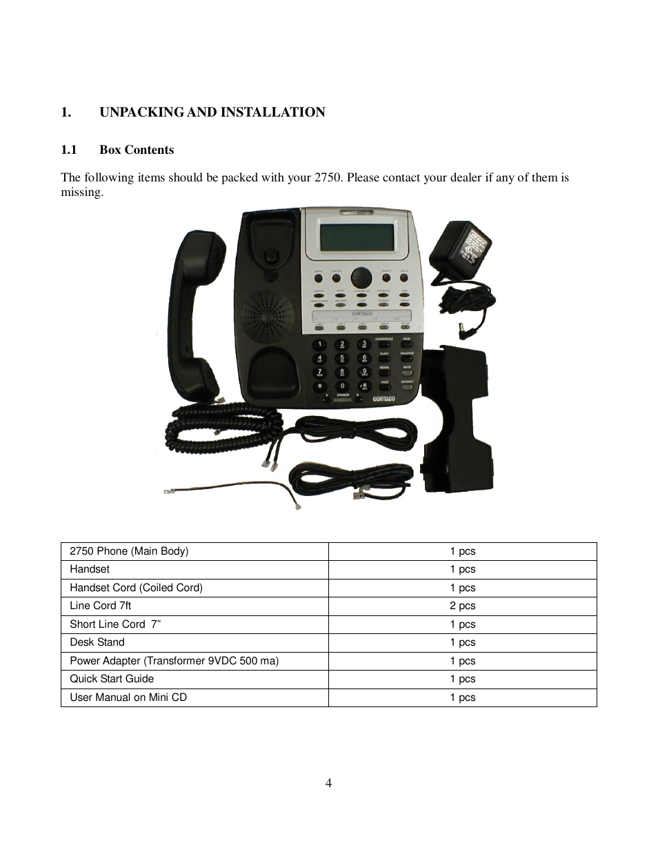 Unpacking and installation | Cortelco 2750 User Manual | Page 9 / 58