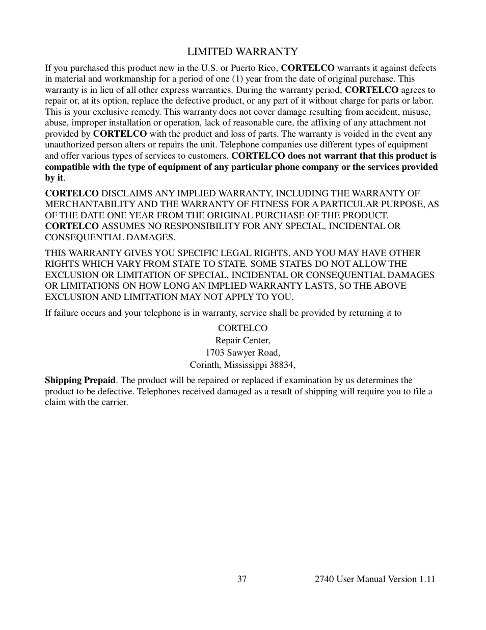 Cortelco 2740 User Manual | Page 42 / 42