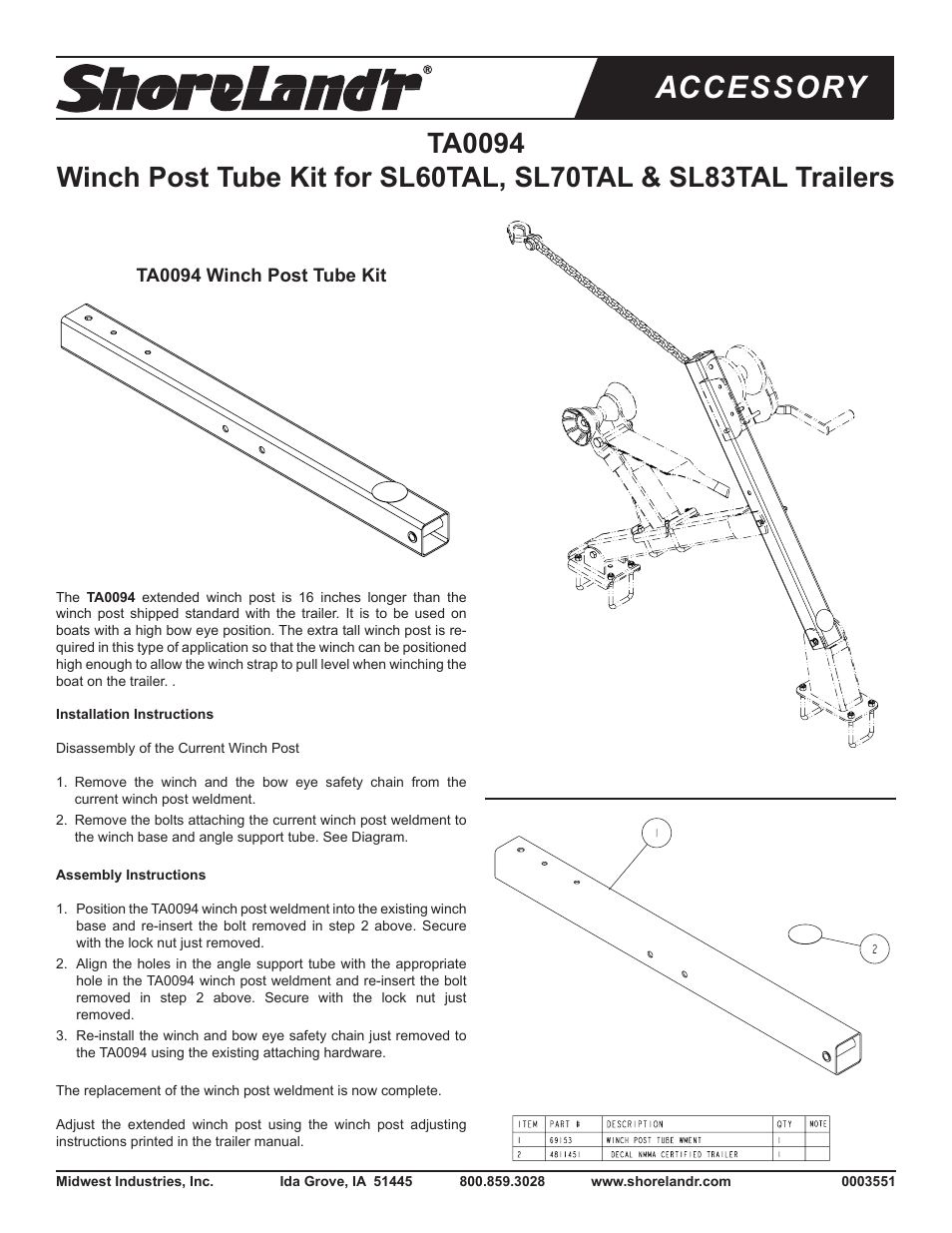 ShoreLand'r TA0094 User Manual | 1 page