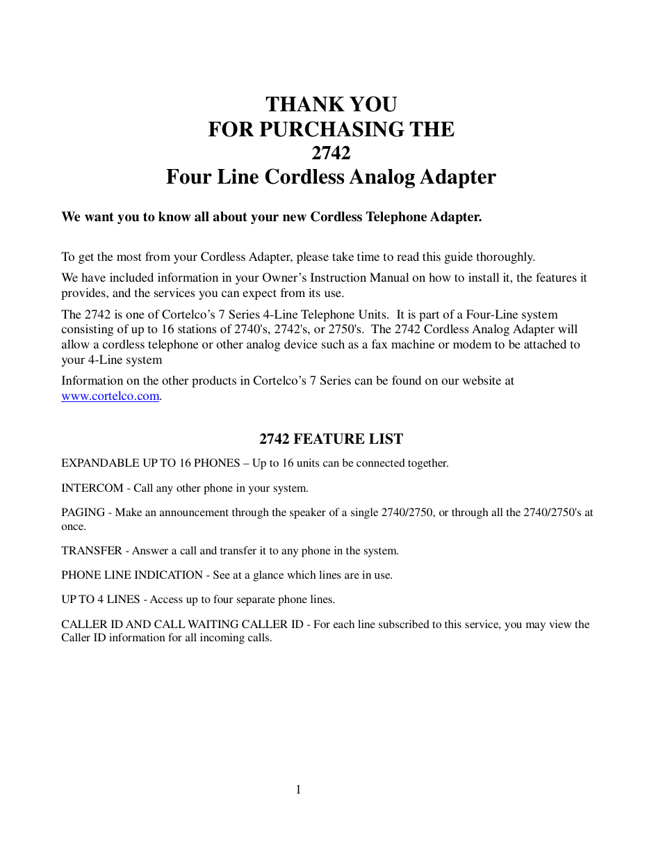 Four line cordless analog adapter | Cortelco FOUR LINE CORDLESS ANALOG ADAPTER 2742 User Manual | Page 4 / 21
