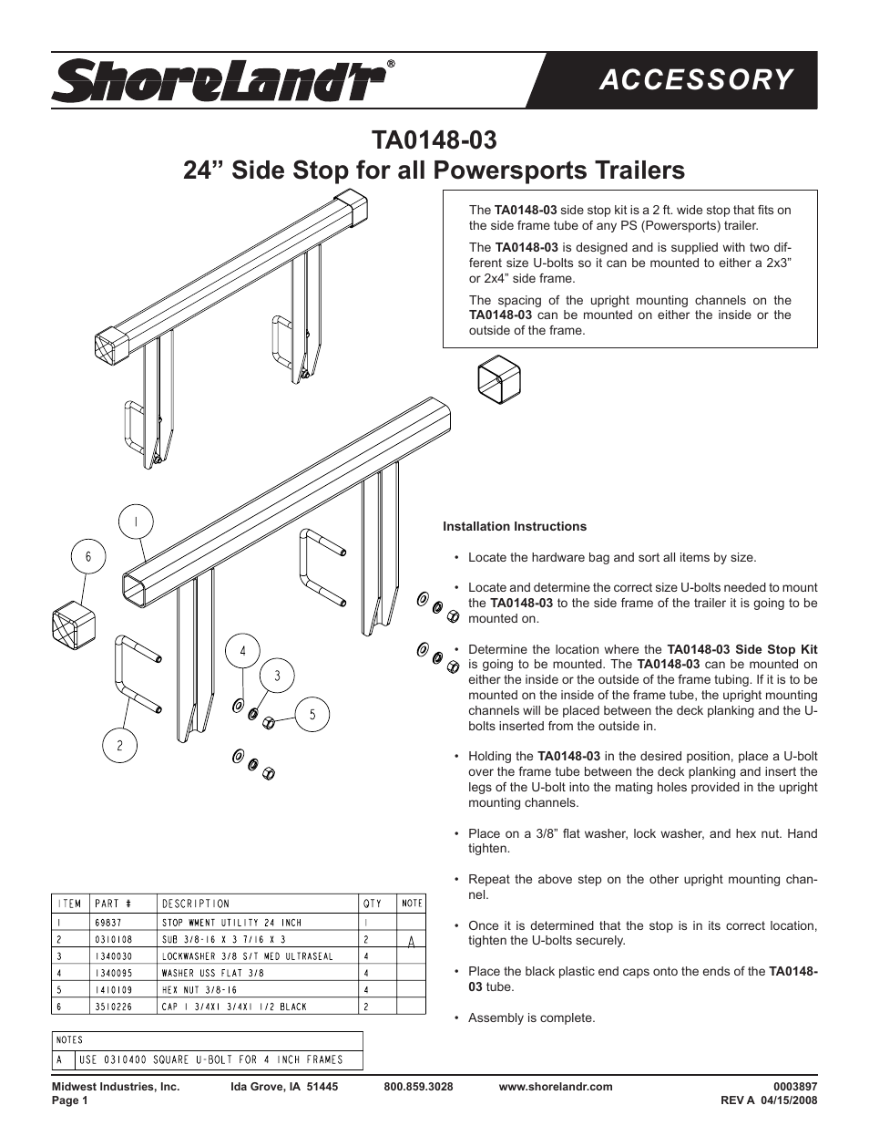 ShoreLand'r TA0148 User Manual | 1 page