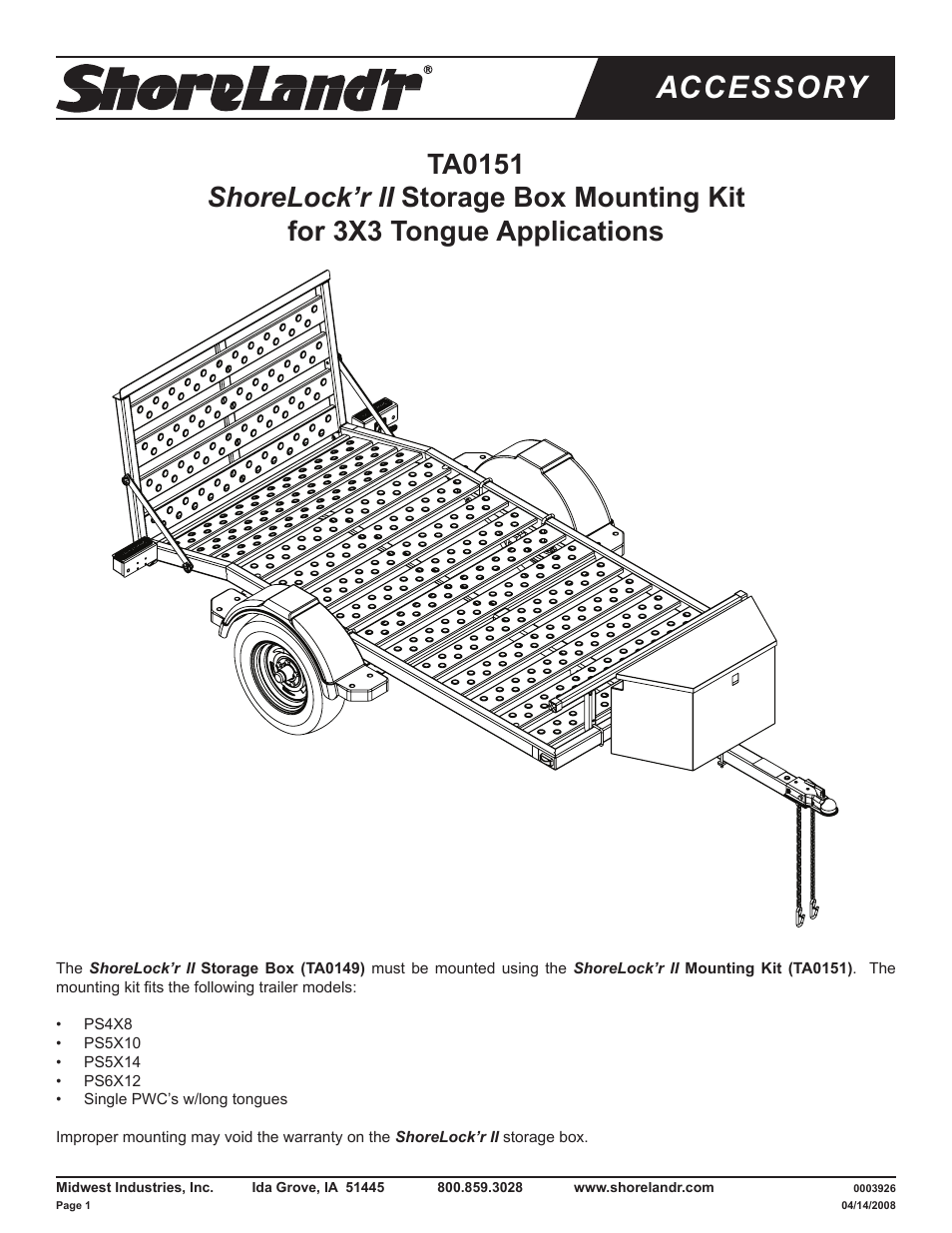 ShoreLand'r TA0151 User Manual | 2 pages