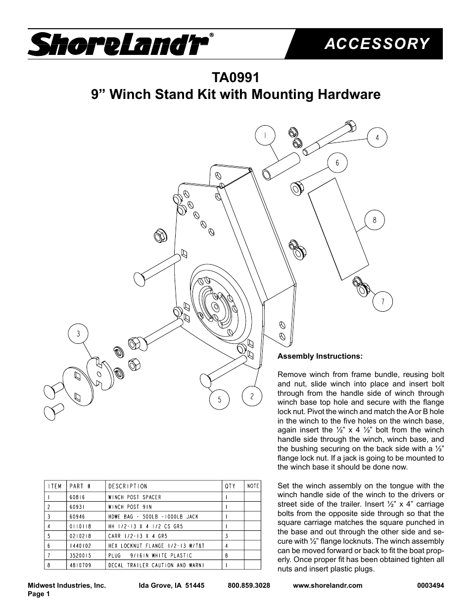 ShoreLand'r TA0991 User Manual | 1 page