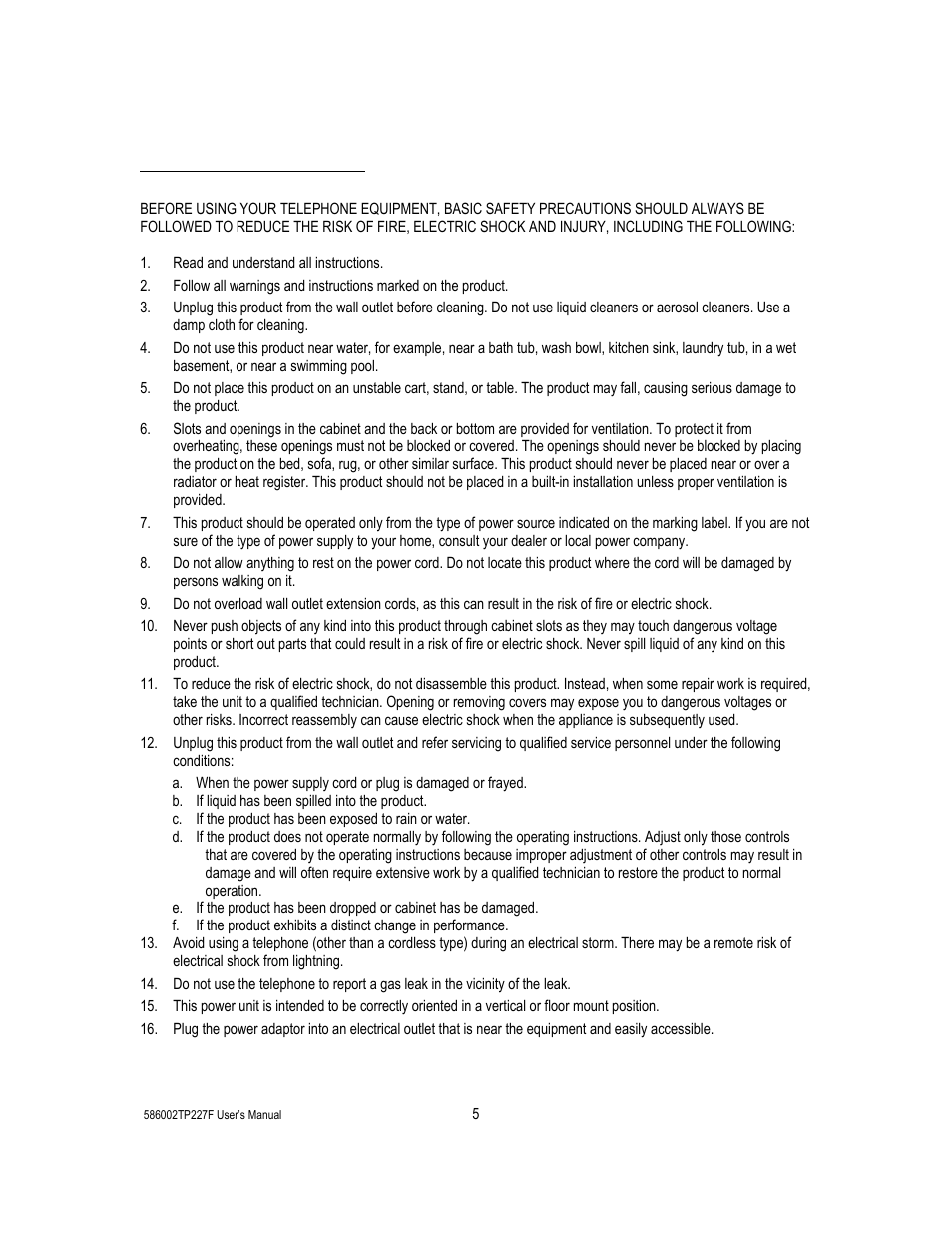Important safety instructions | Cortelco 586002-TP2-27F User Manual | Page 5 / 20