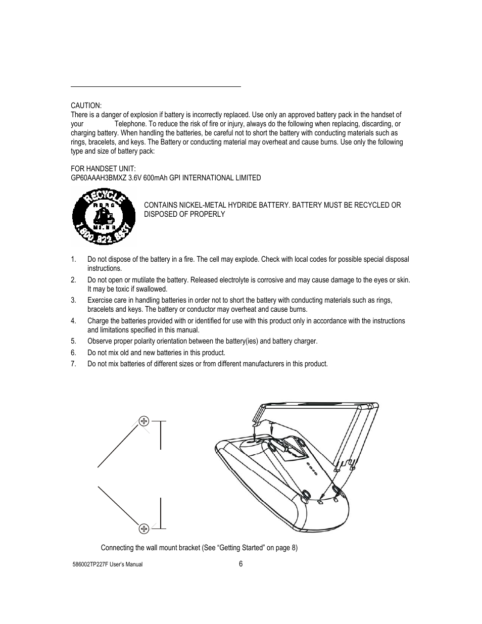 Safety instructions for handset battery pack | Cortelco 586002-TP2-27F User Manual | Page 6 / 20
