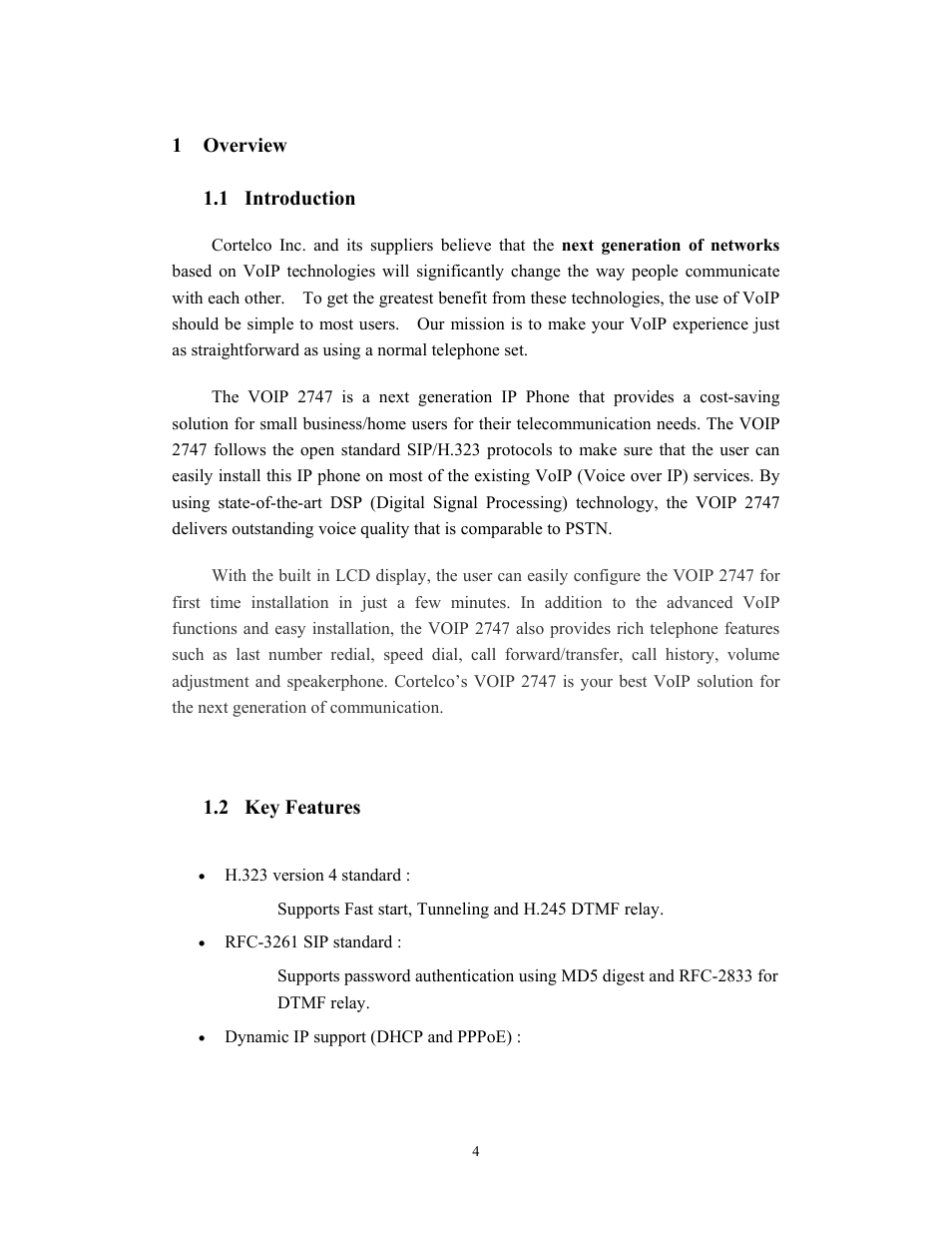 1 overview, 1 introduction, 2 key features | Cortelco 2747 User Manual | Page 5 / 45