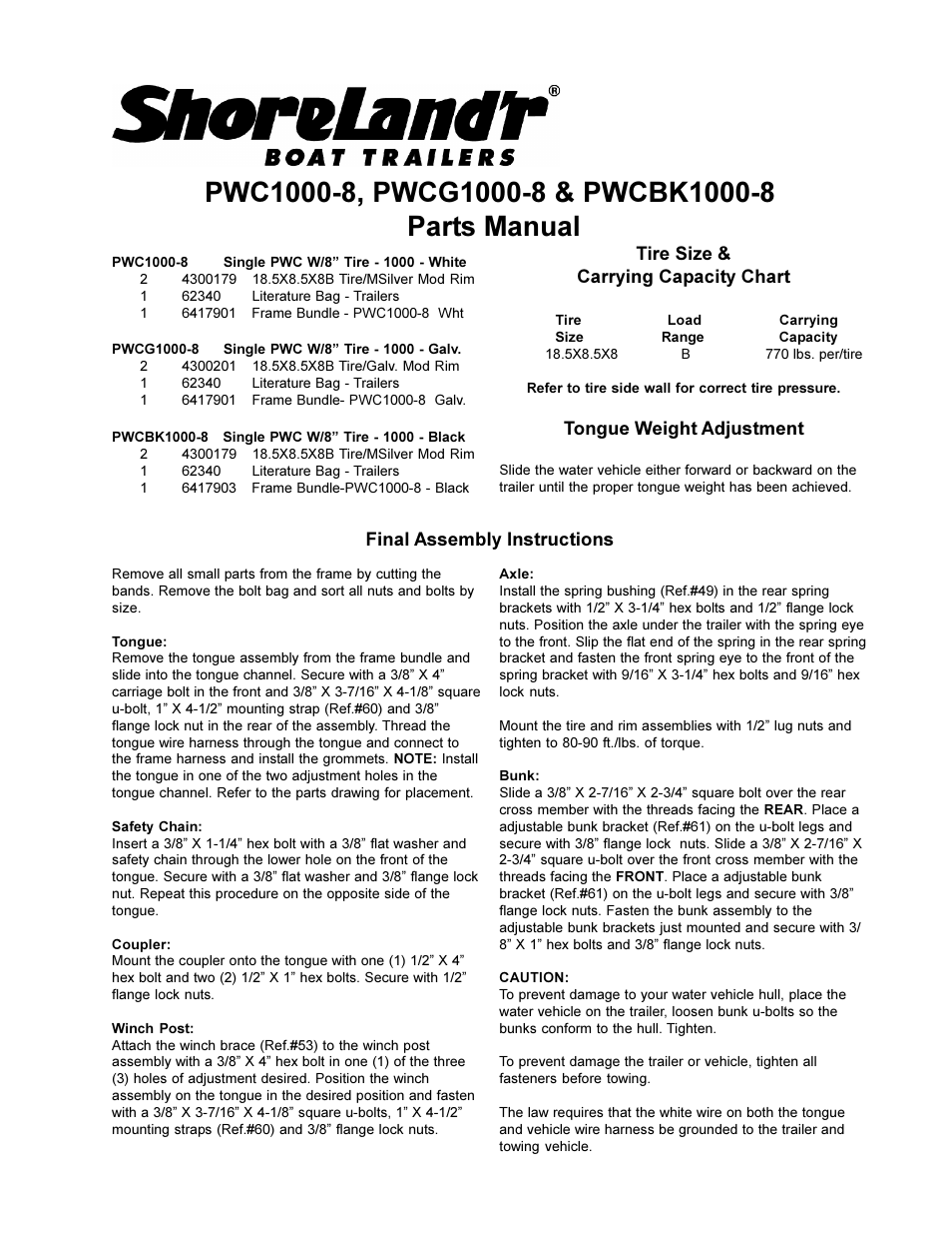 ShoreLand'r PWC1000-8 User Manual | 4 pages