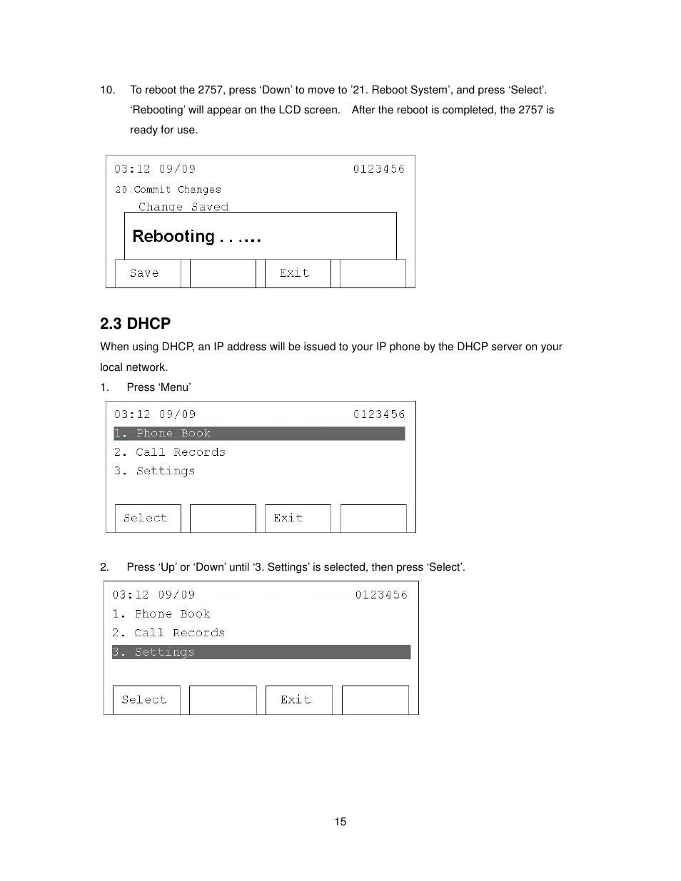 3 dhcp | Cortelco 2757 User Manual | Page 15 / 58