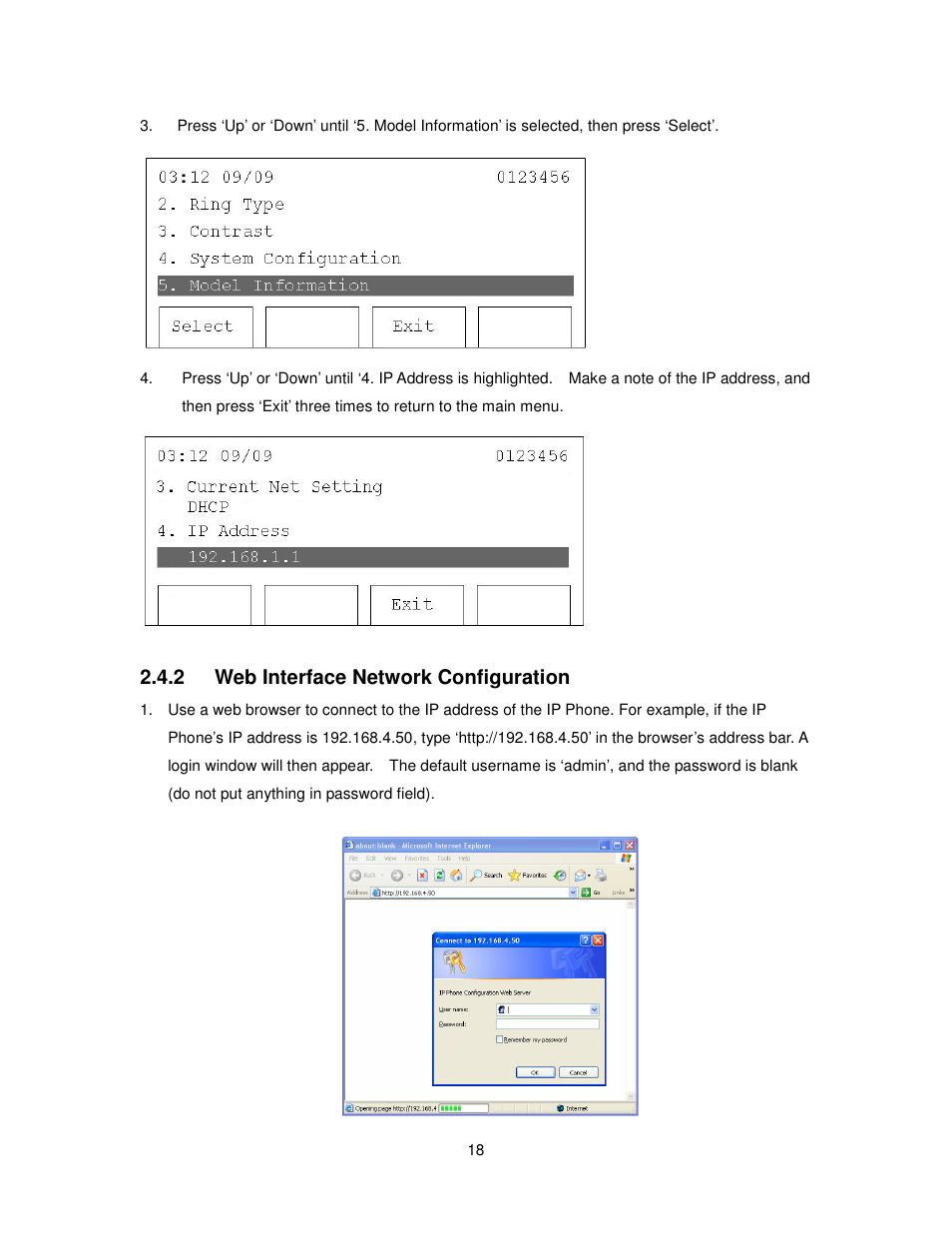 2 web interface network configuration | Cortelco 2757 User Manual | Page 18 / 58