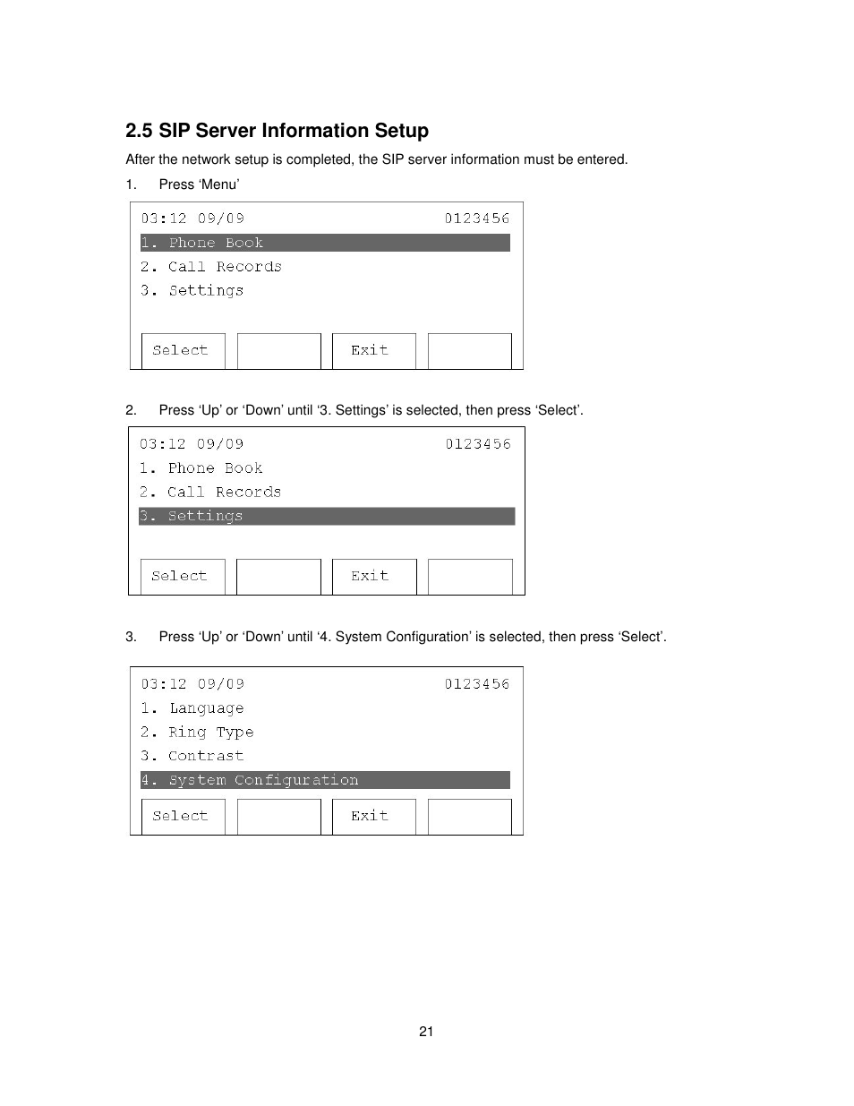 5 sip server information setup | Cortelco 2757 User Manual | Page 21 / 58