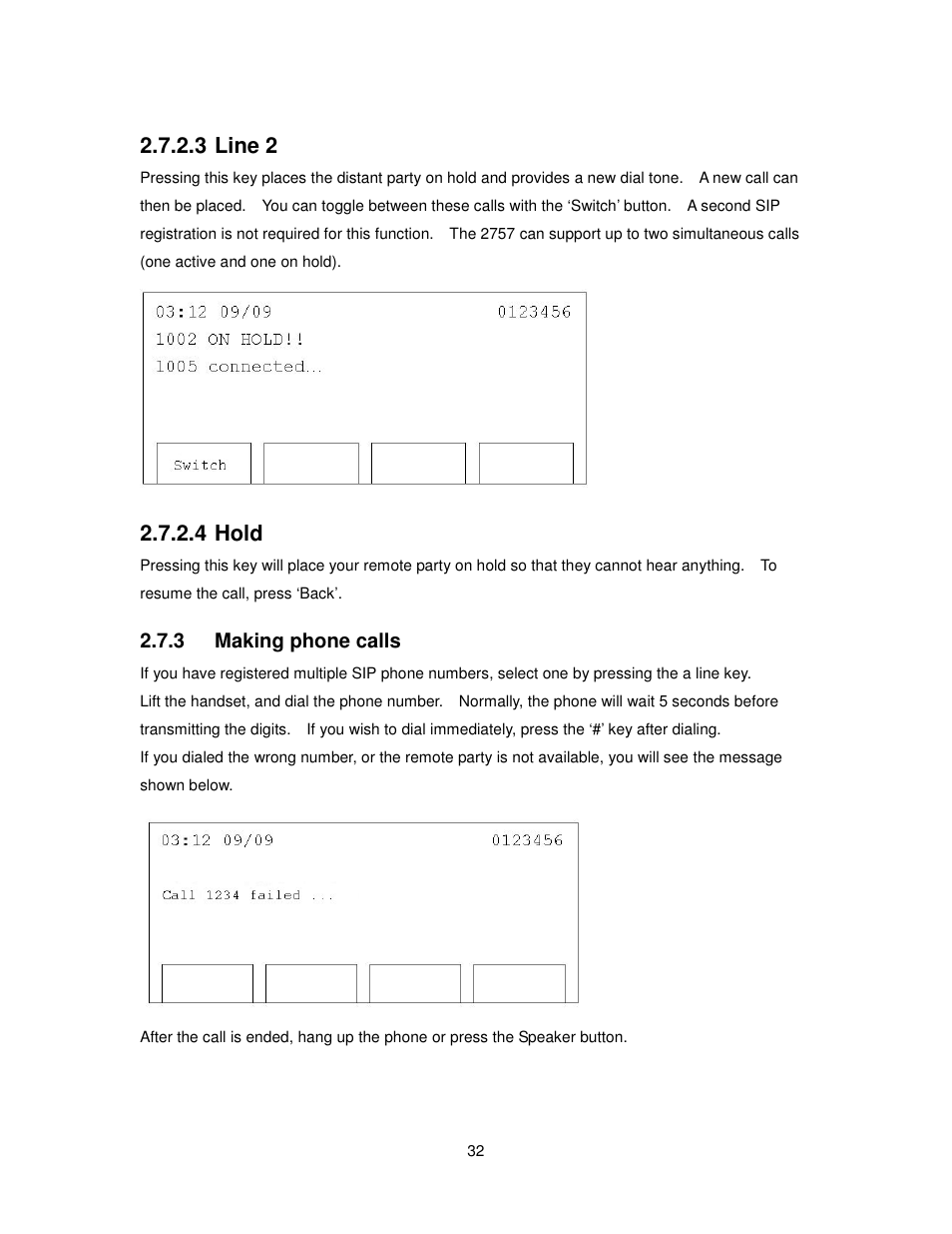 3 line 2, 4 hold, 3 making phone calls | Cortelco 2757 User Manual | Page 32 / 58