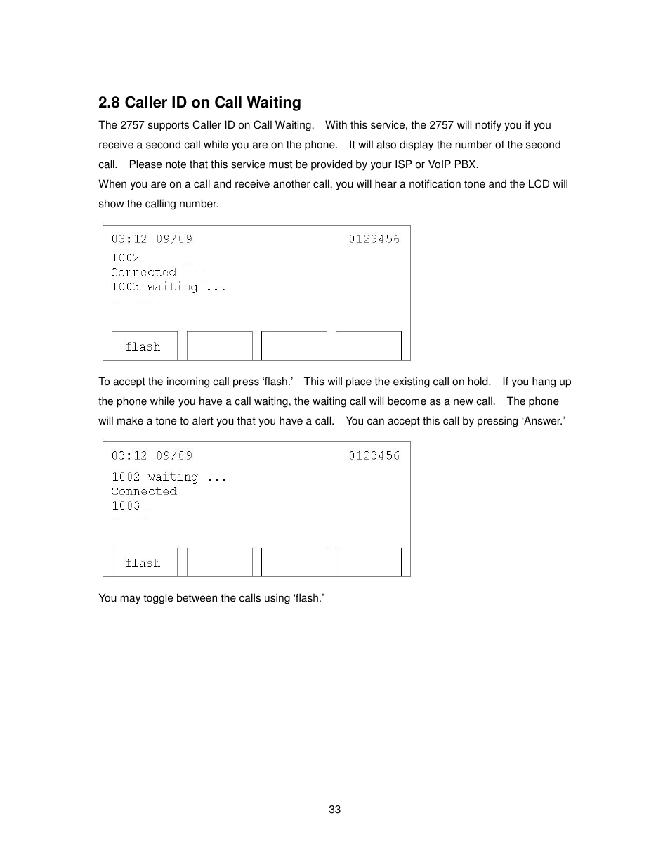 8 caller id on call waiting | Cortelco 2757 User Manual | Page 33 / 58