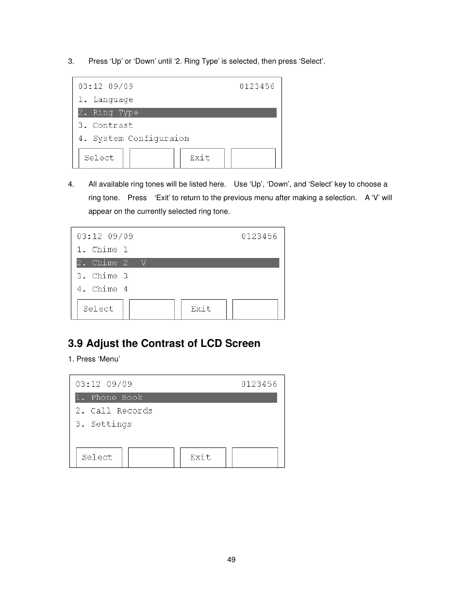 9 adjust the contrast of lcd screen | Cortelco 2757 User Manual | Page 49 / 58