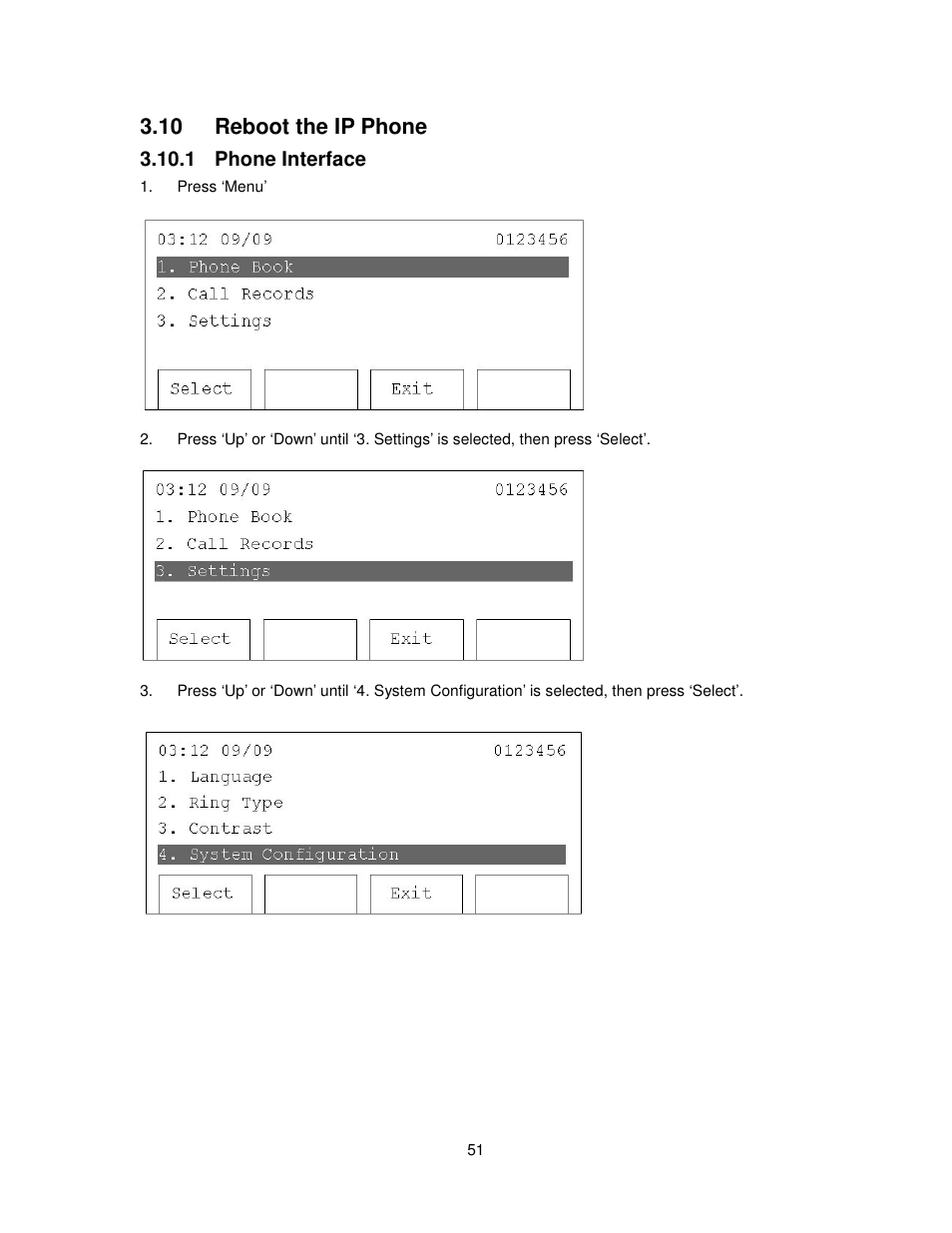 10 reboot the ip phone, 1 phone interface | Cortelco 2757 User Manual | Page 51 / 58