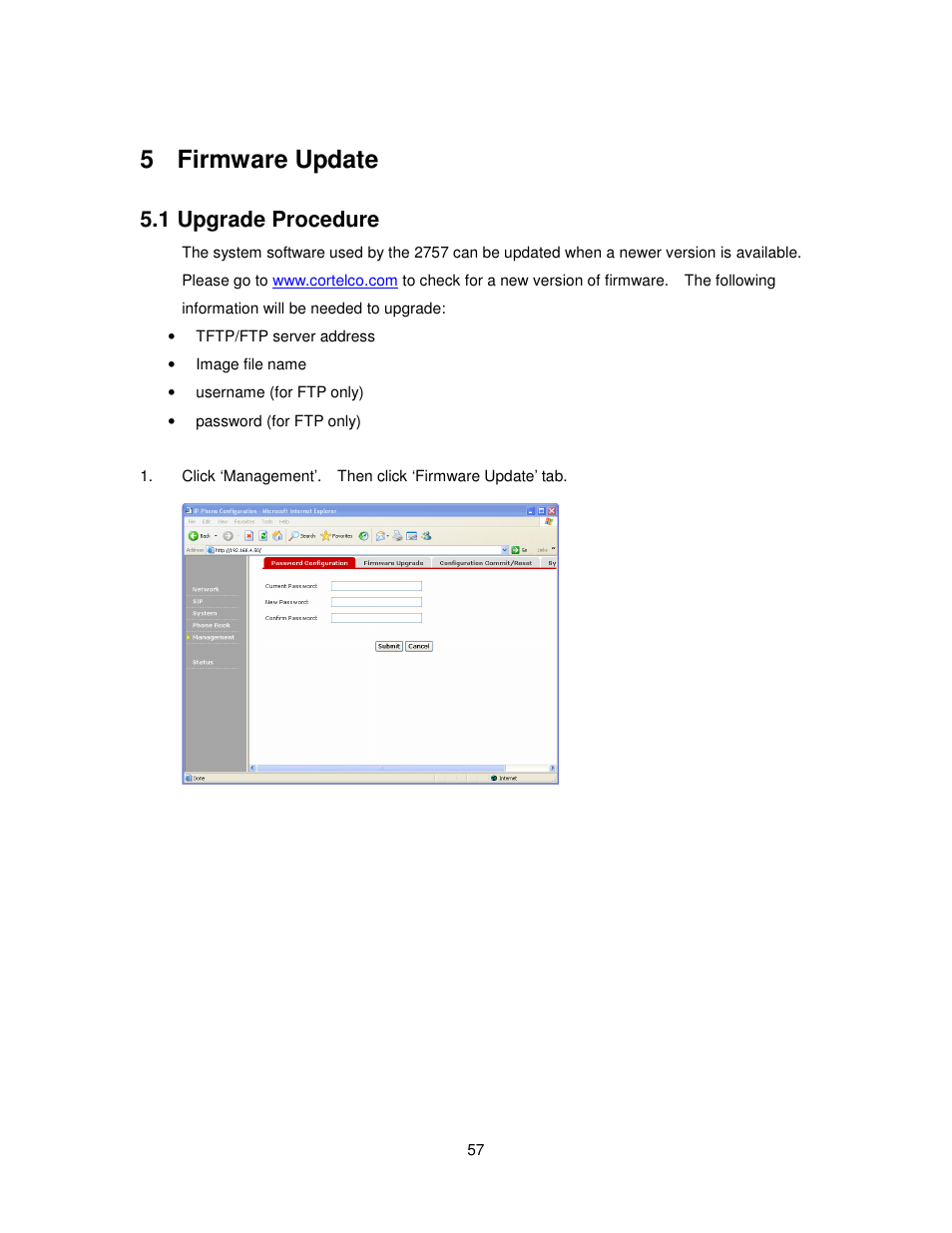 5 firmware update, 1 upgrade procedure | Cortelco 2757 User Manual | Page 57 / 58
