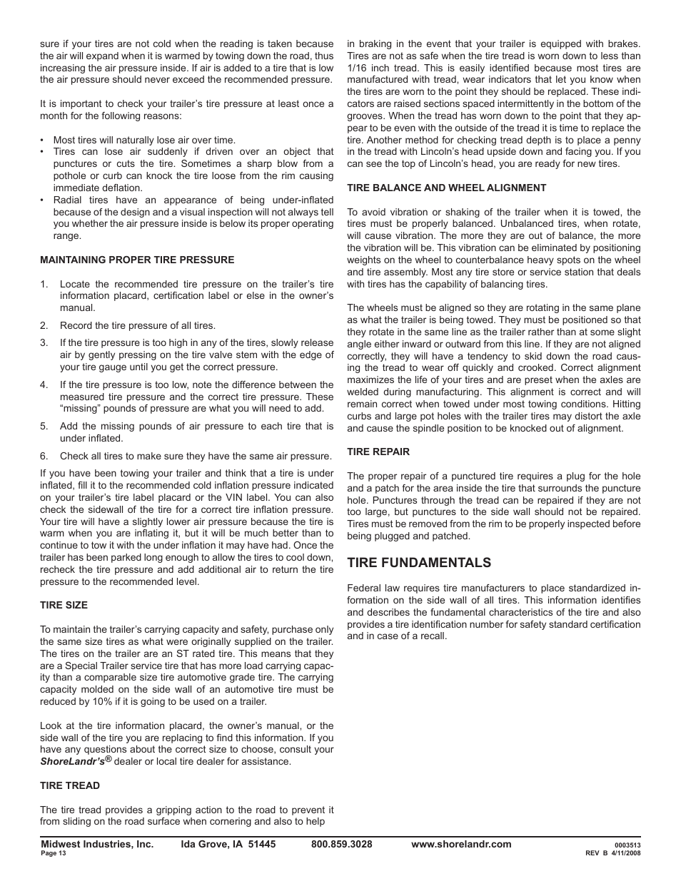 Tire fundamentals | ShoreLand'r Powersports Trailer 2008 User Manual | Page 13 / 18
