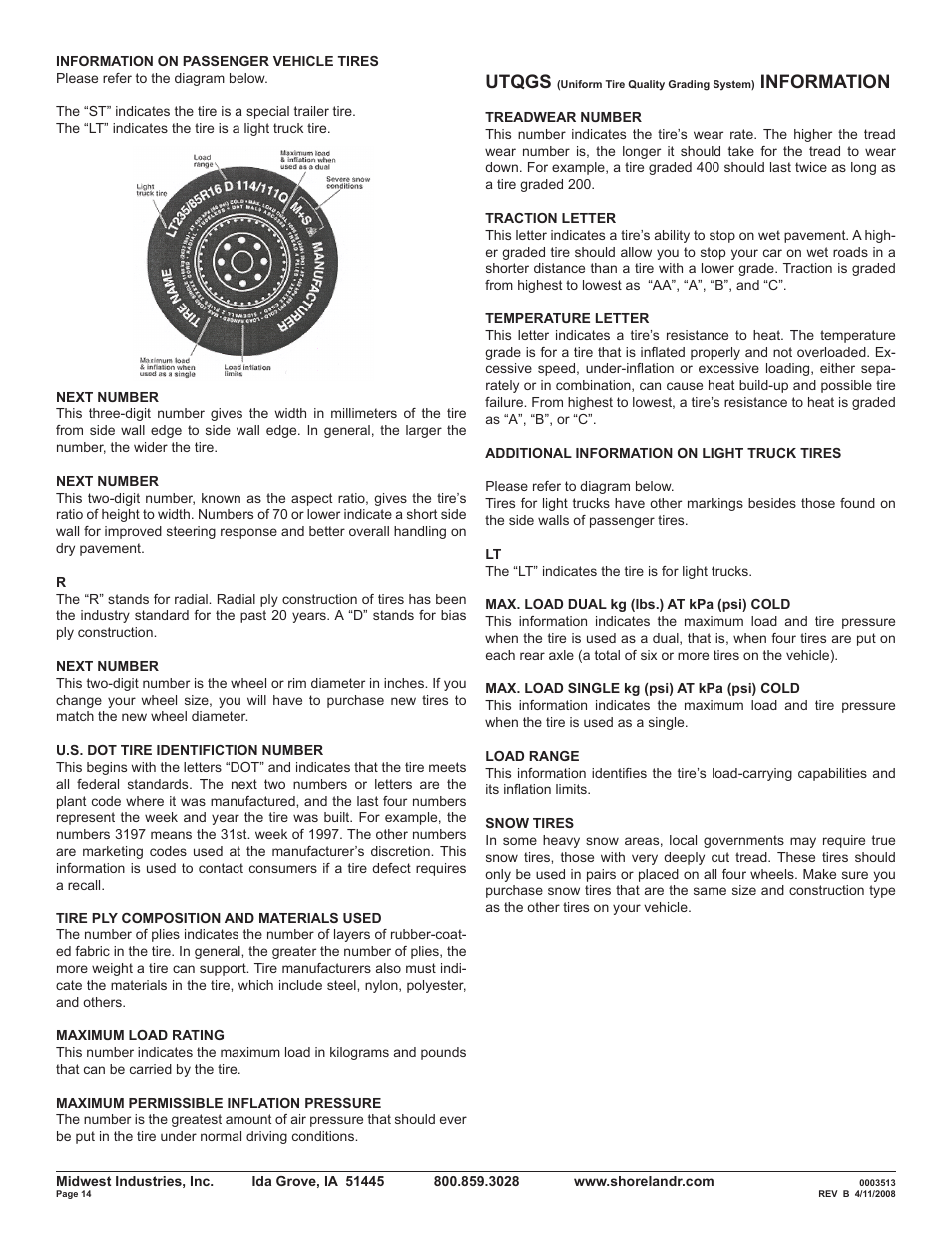 Utqgs, Information | ShoreLand'r Powersports Trailer 2008 User Manual | Page 14 / 18