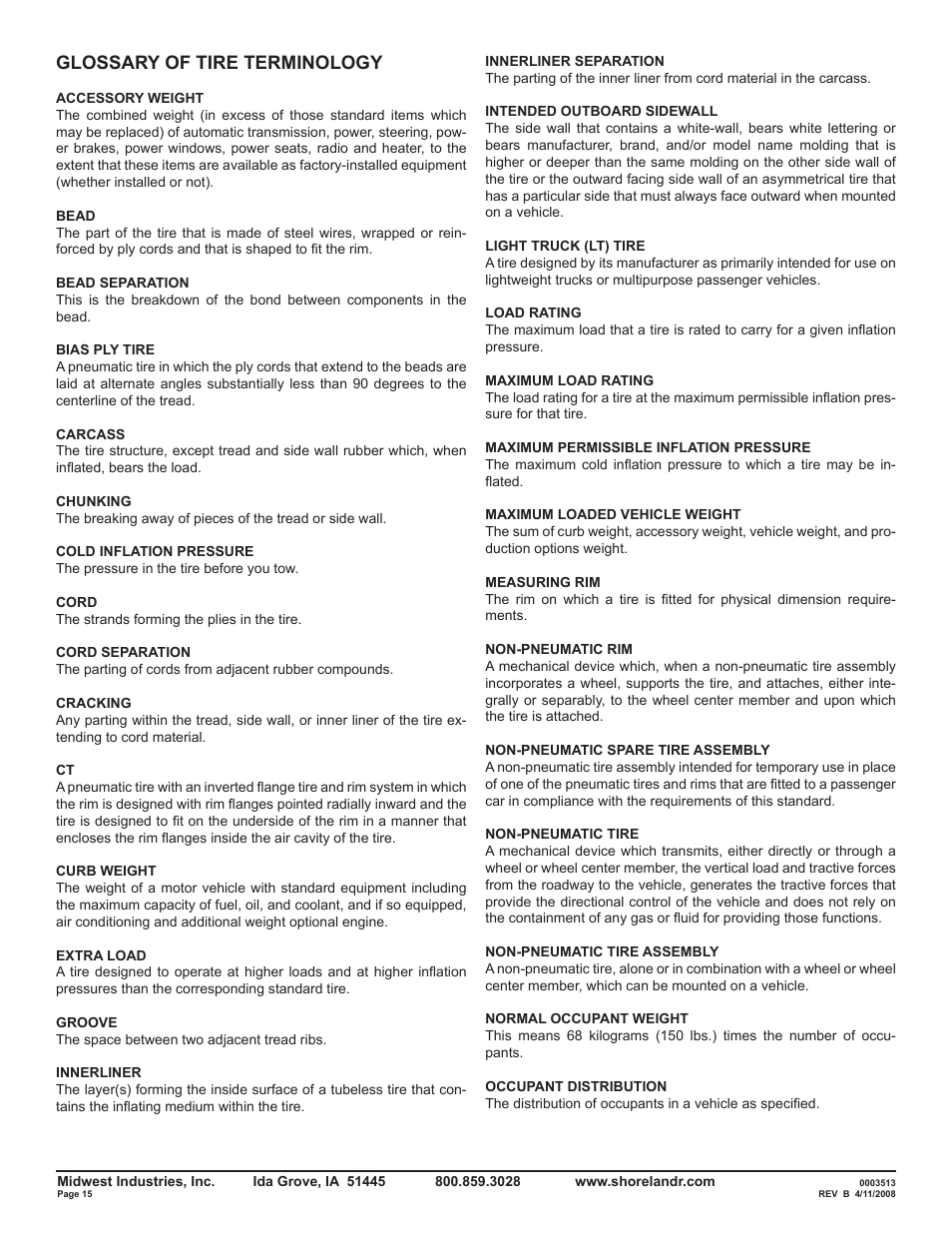 Glossary of tire terminology | ShoreLand'r Powersports Trailer 2008 User Manual | Page 15 / 18