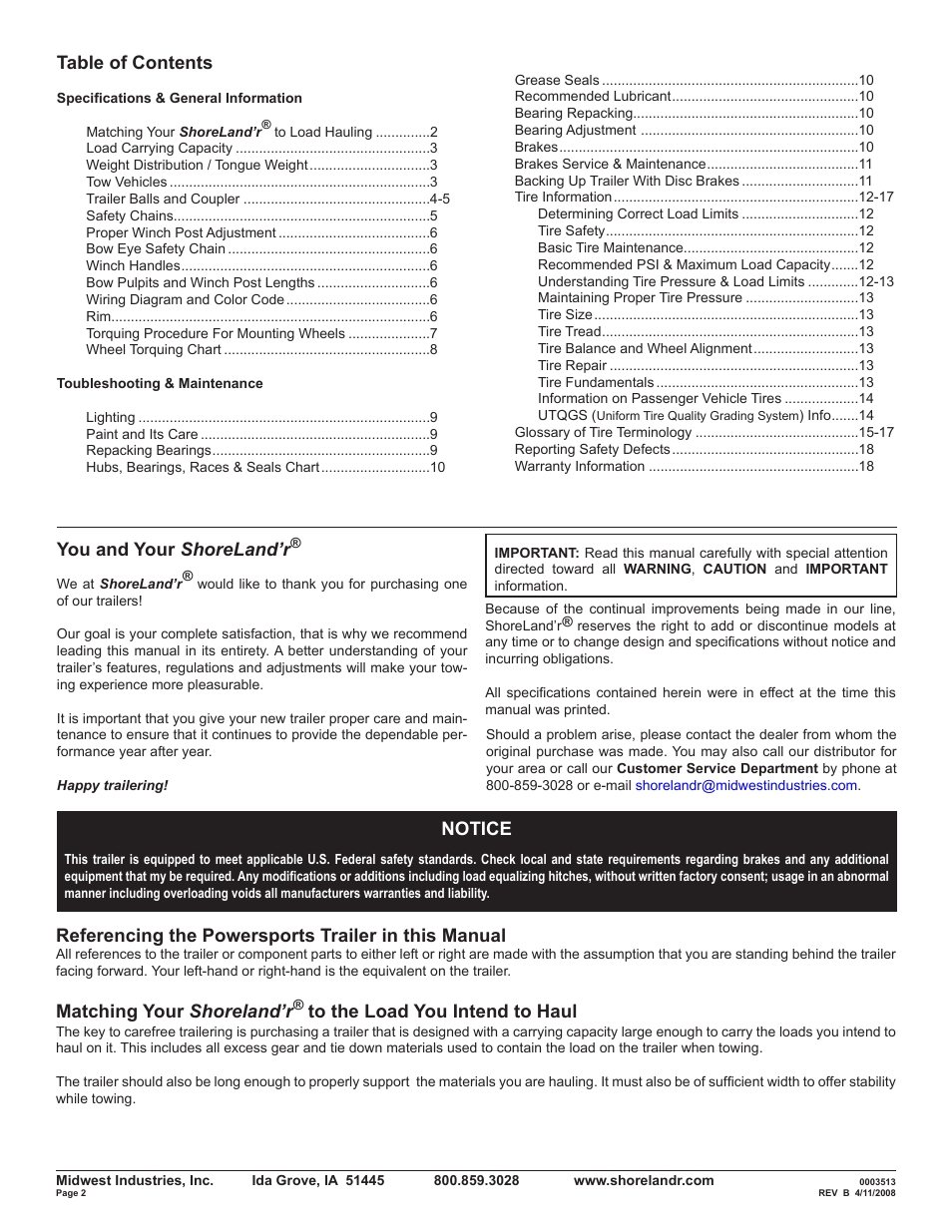 ShoreLand'r Powersports Trailer 2008 User Manual | Page 2 / 18