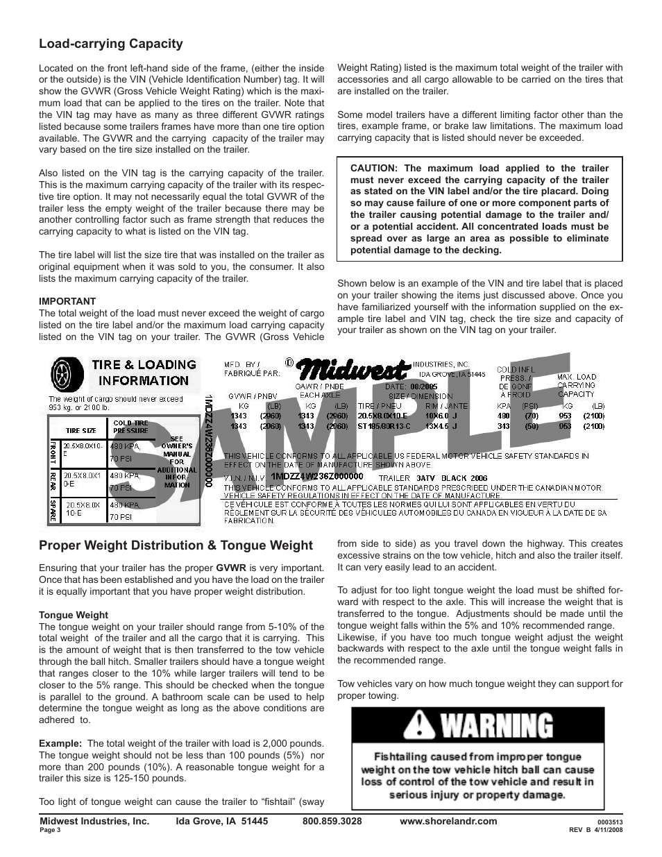 ShoreLand'r Powersports Trailer 2008 User Manual | Page 3 / 18