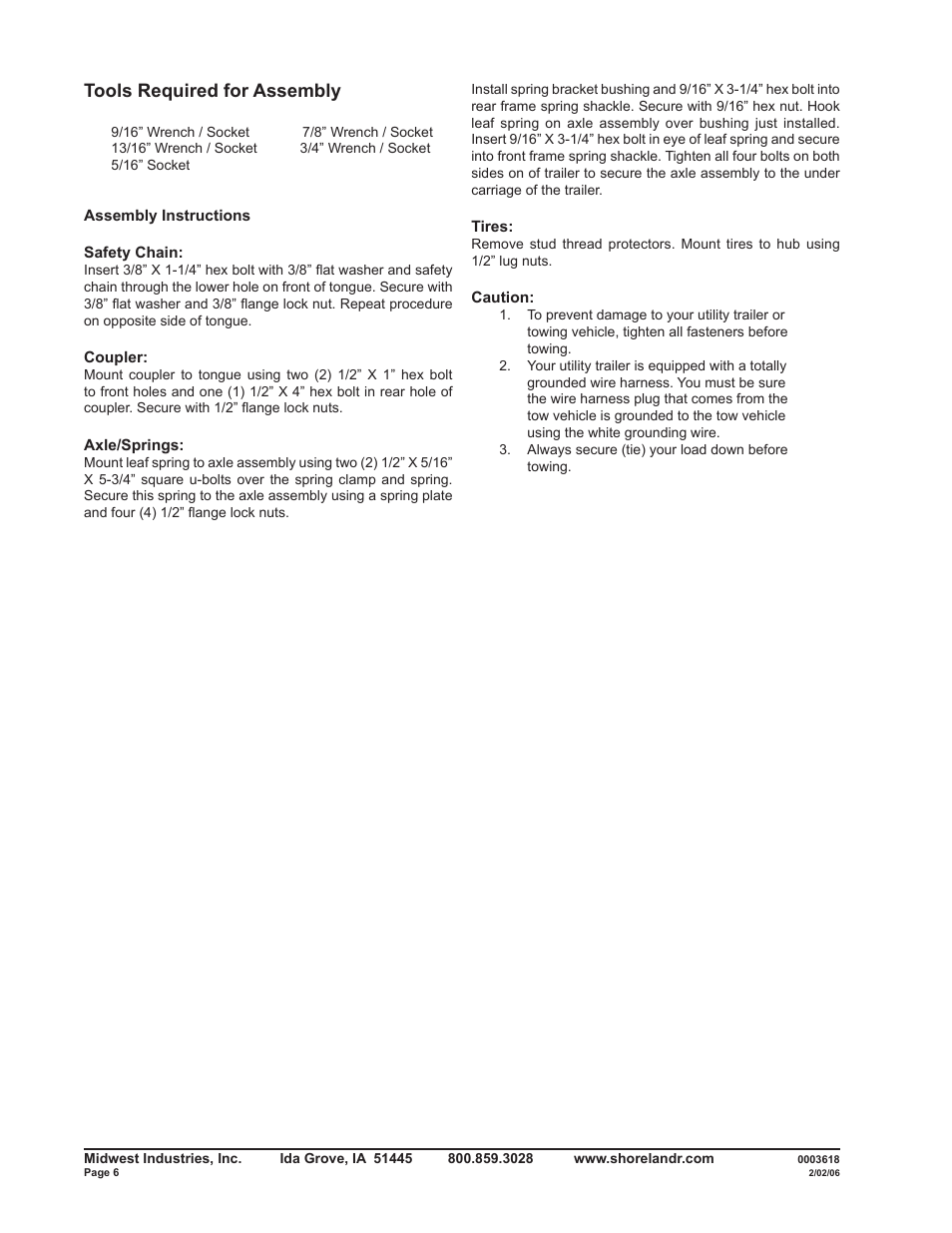 Tools required for assembly | ShoreLand'r 2200U User Manual | Page 6 / 6