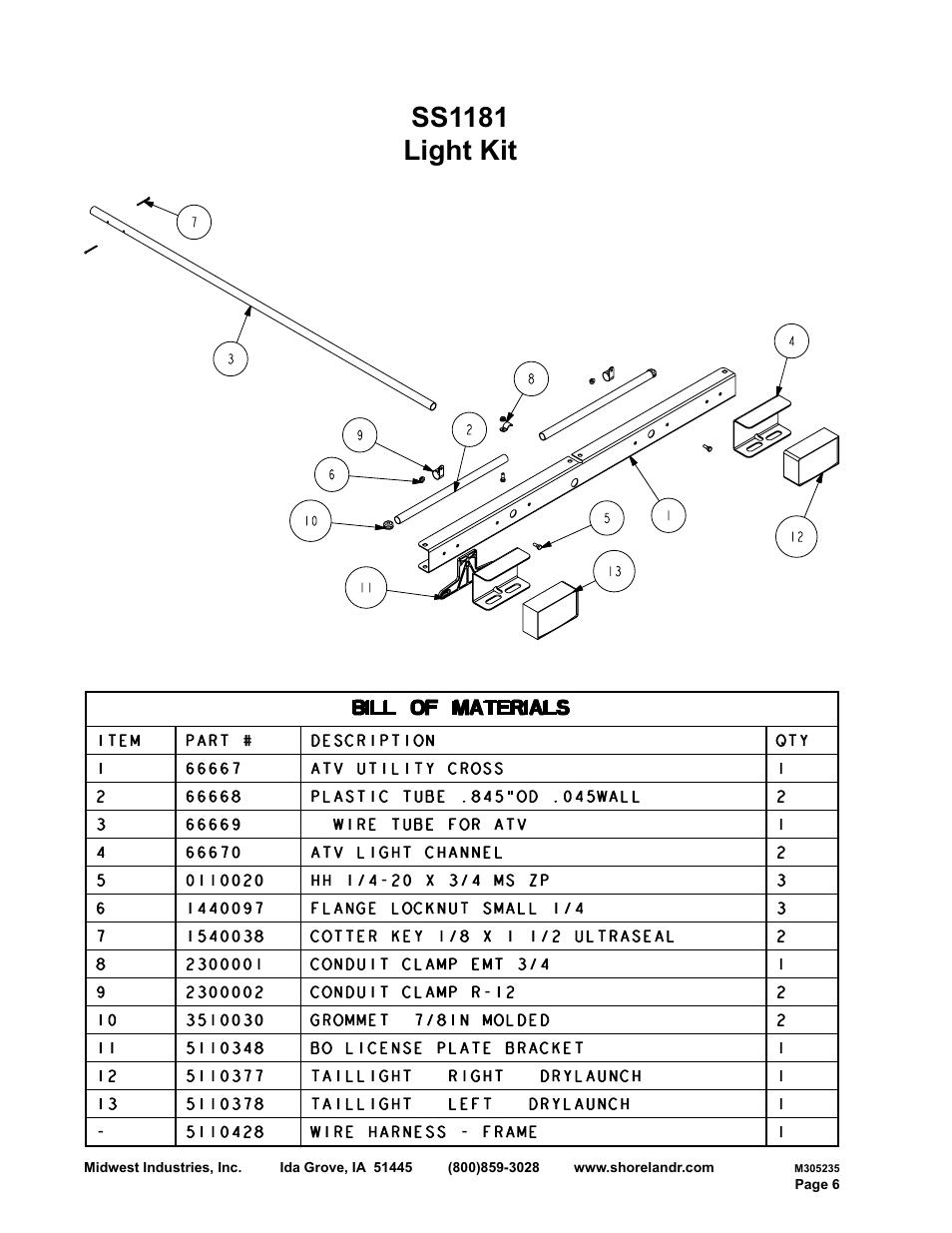 Ss1181 light kit | ShoreLand'r BK1000U V.2 User Manual | Page 6 / 8