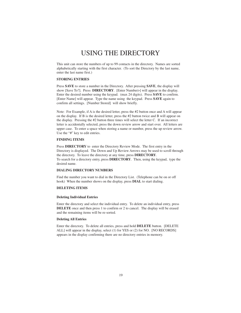 Using the directory | Cortelco 2730 User Manual | Page 19 / 24