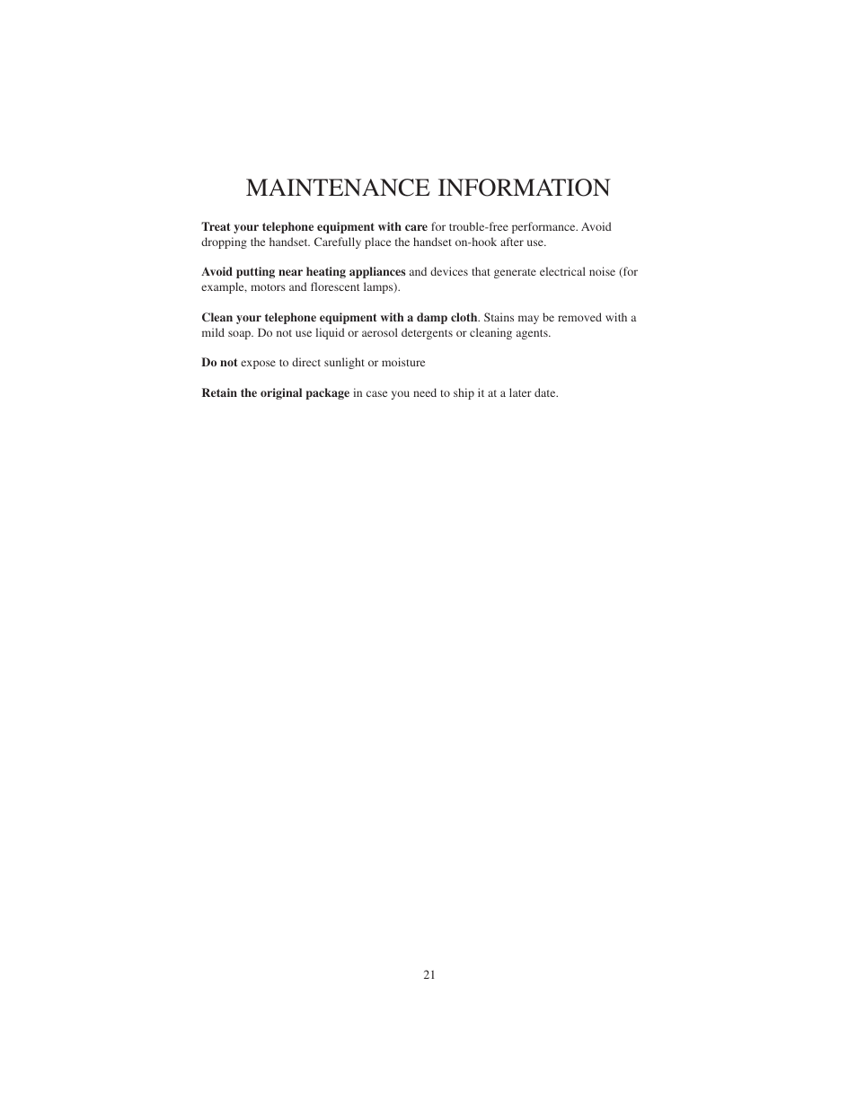 Maintenance information | Cortelco 2730 User Manual | Page 21 / 24