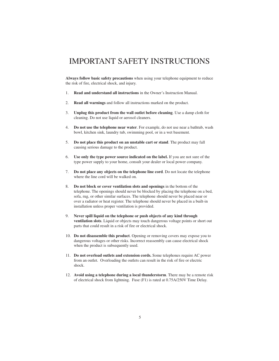 Important safety instructions | Cortelco 2730 User Manual | Page 5 / 24