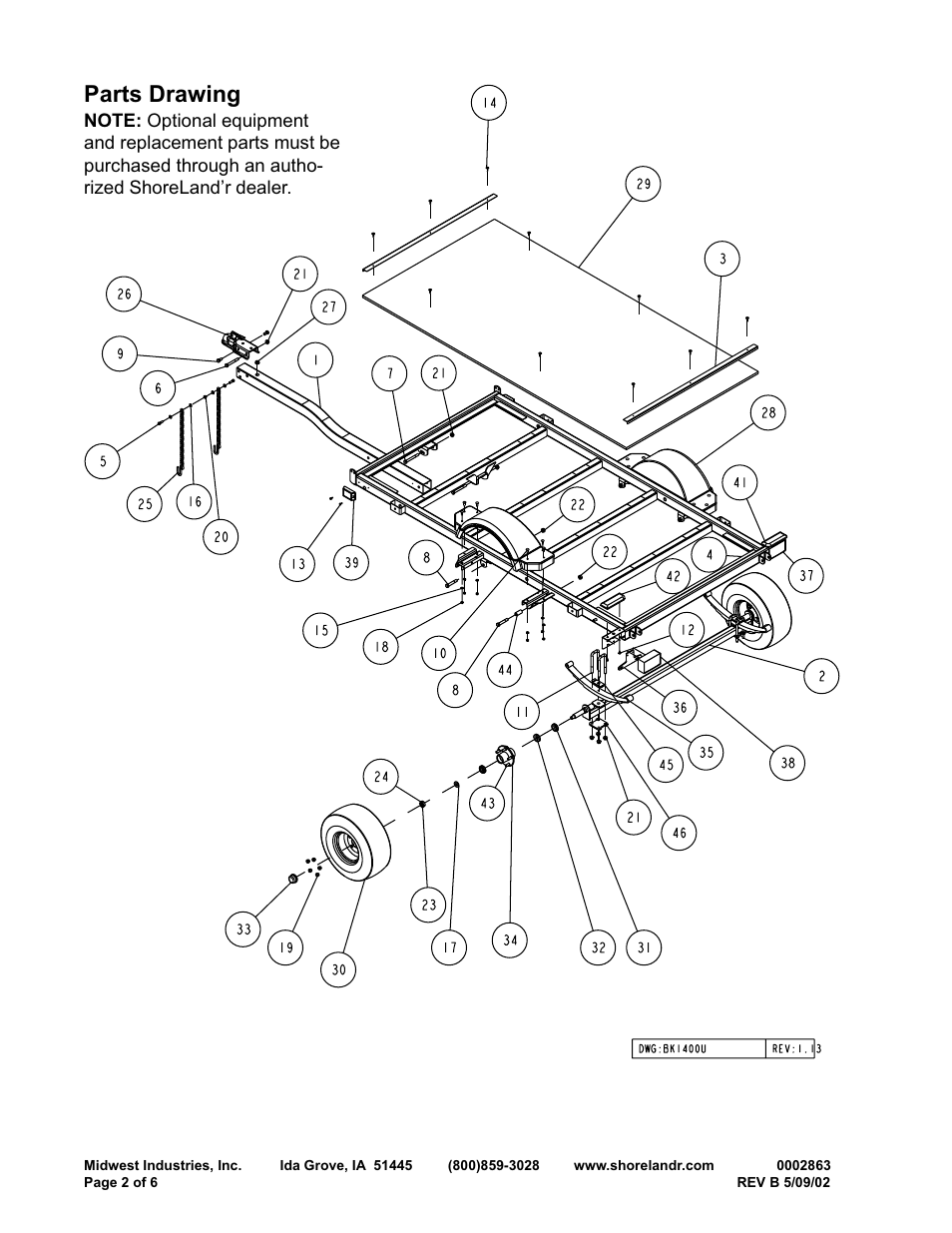 Parts drawing | ShoreLand'r BK1400UR User Manual | Page 2 / 6