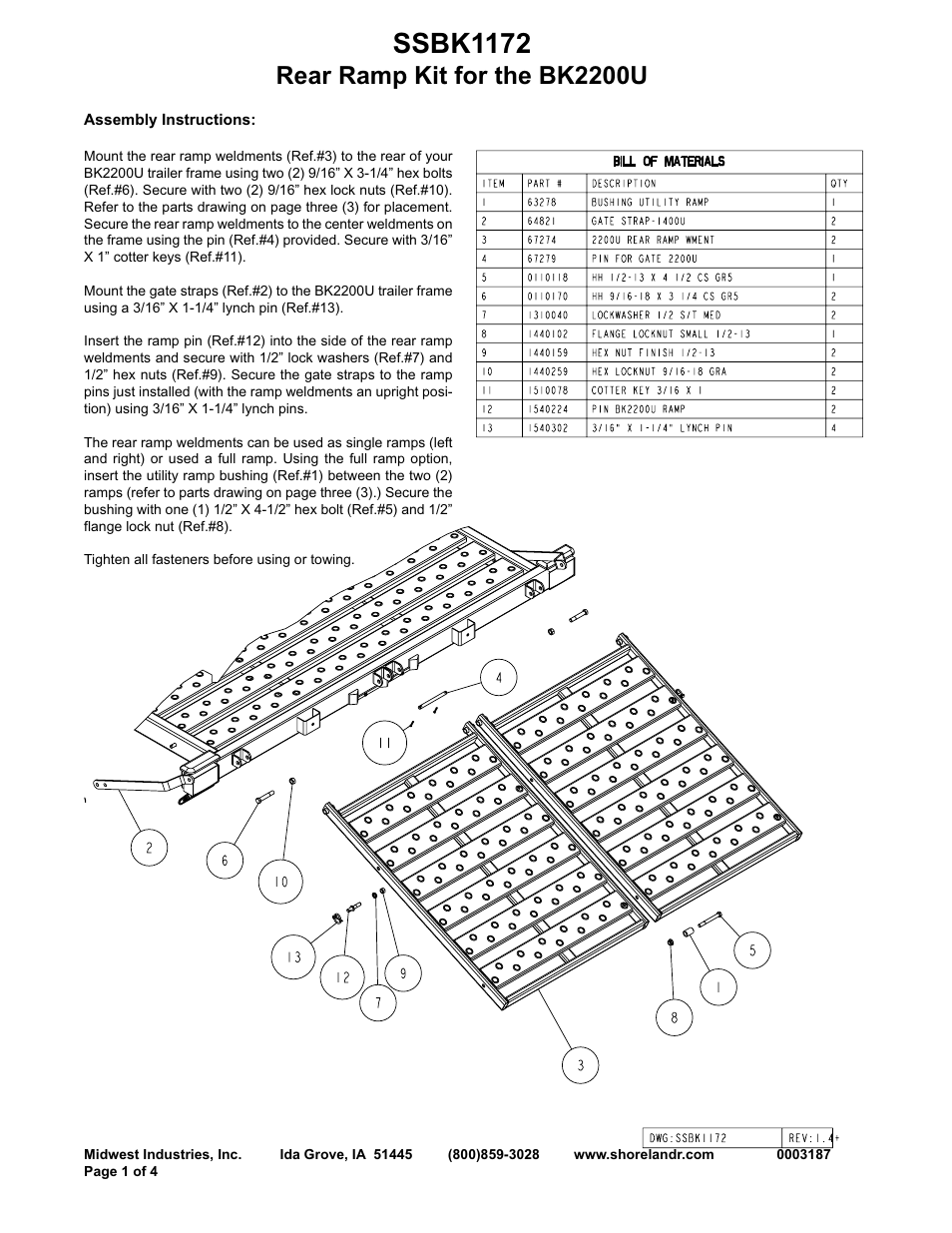 Ssbk1172, Rear ramp kit for the bk2200u | ShoreLand'r BK2200US-R V.1 User Manual | Page 6 / 6