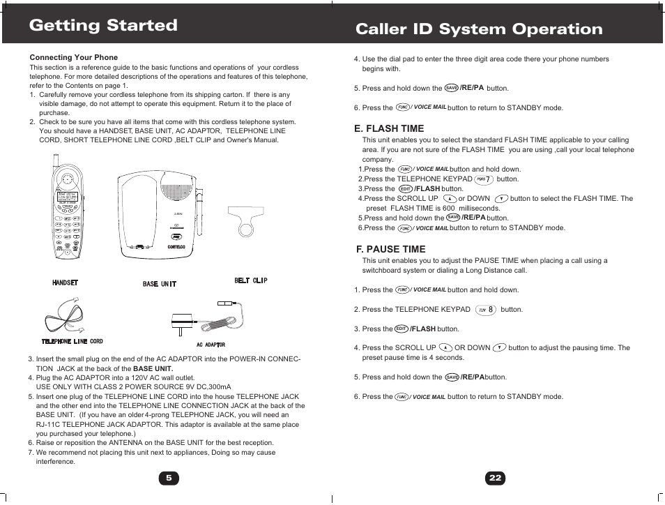 Т³гж 12, Getting started, Caller id system operation | Cortelco 730901-TP2-27F User Manual | Page 12 / 20