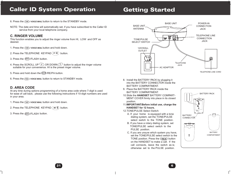 Т³гж 13, Getting started, Caller id system operation | Cortelco 730901-TP2-27F User Manual | Page 13 / 20