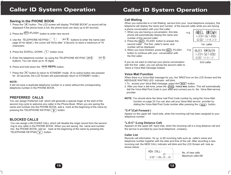 Т³гж 19, Caller id system operation, Saving in the phone book | Preferred calls, Blocked calls | Cortelco 730901-TP2-27F User Manual | Page 19 / 20