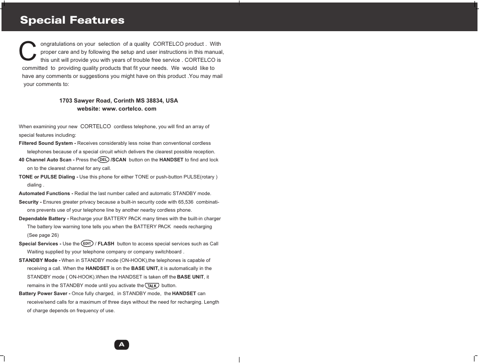 Т³гж 2, Special features | Cortelco 730901-TP2-27F User Manual | Page 2 / 20