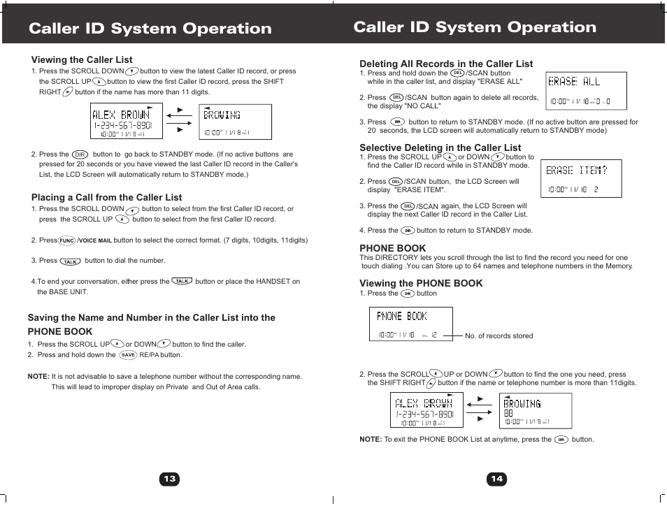 Т³гж 20, Caller id system operation, Total | Viewing the caller list, Placing a call from the caller list, Deleting all records in the caller list, Selective deleting in the caller list, Phone book, Viewing the phone book | Cortelco 730901-TP2-27F User Manual | Page 20 / 20