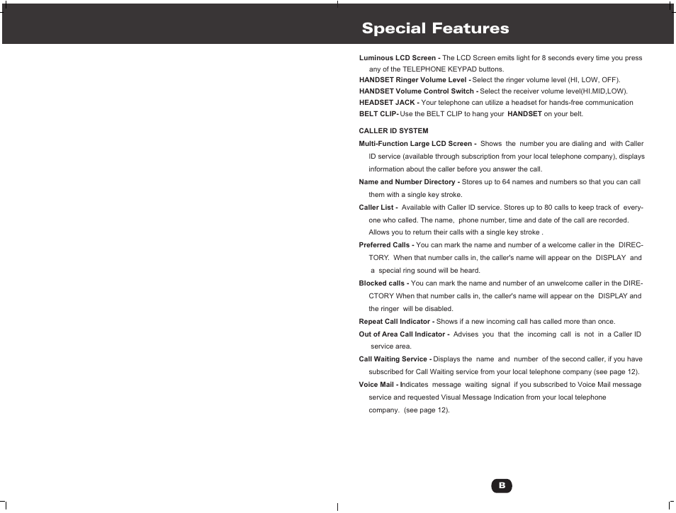 Т³гж 3, Special features | Cortelco 730901-TP2-27F User Manual | Page 3 / 20