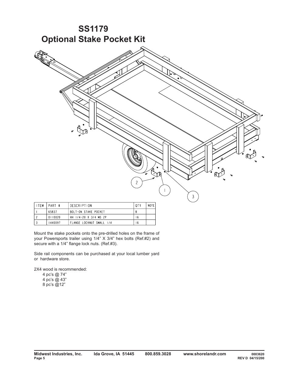 Ss1179 optional stake pocket kit | ShoreLand'r PS4X6 User Manual | Page 5 / 8