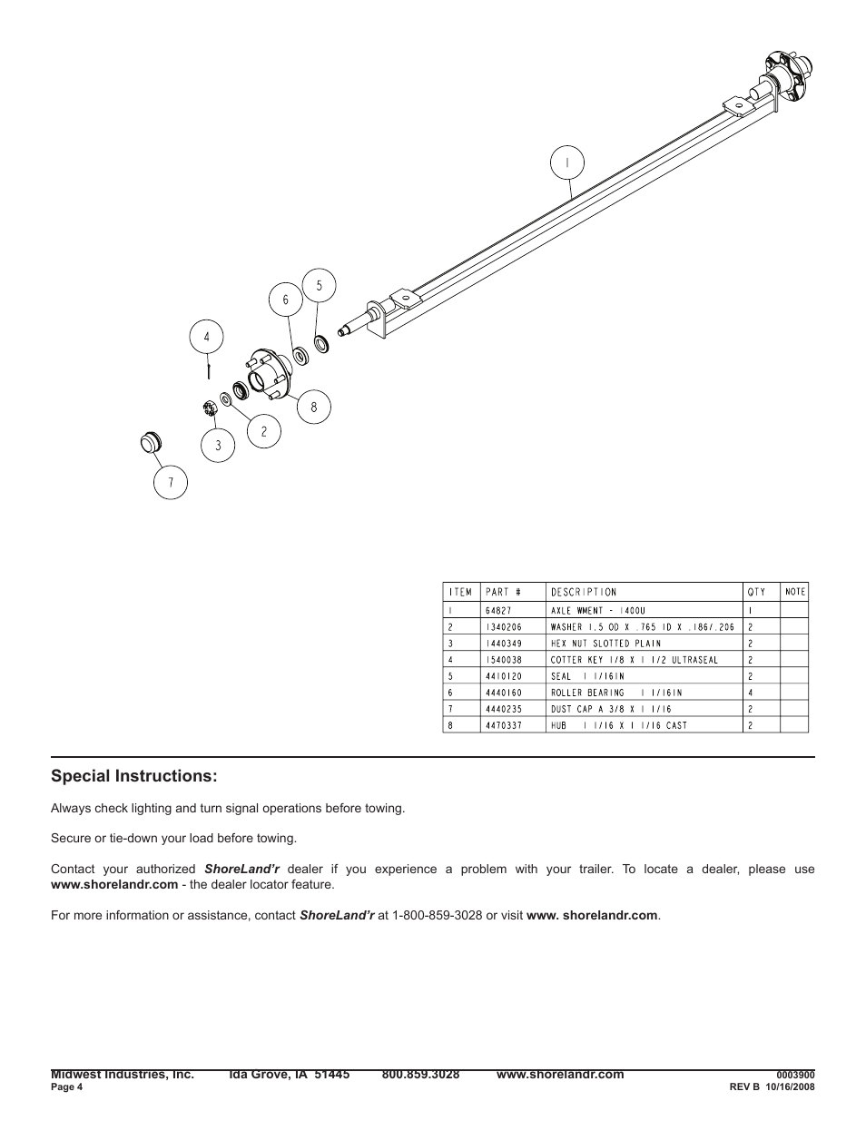 Special instructions | ShoreLand'r PS4X8 User Manual | Page 4 / 4