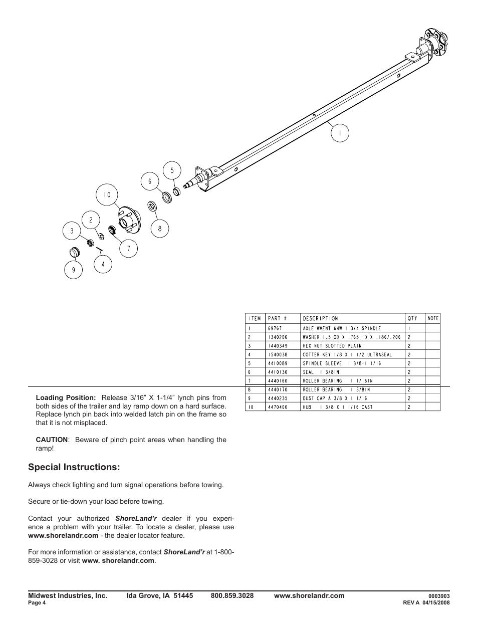 Special instructions | ShoreLand'r PS5X10 User Manual | Page 4 / 4